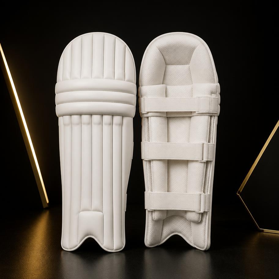 Unbranded cricket protective pads in QNY08 studio lighting